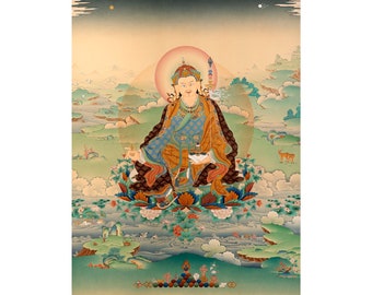 Guru Rinpoche Thangka | Guru Padmasambhava Print | Lotus Born Master Of Buddhism | High Quality Giclee Canvas Print | Gift for Her |