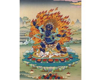 Impresión Thangka del Buda Vajrapani para la atención plena / El soporte del rayo / Impresión Giclee como decoración espiritual / Impresión Thangka del poder divino