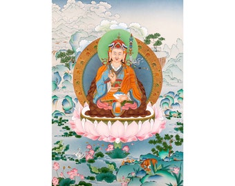 Exclusive Guru Rinpoche Thangka Print | High Quality Canvas Thangka of Guru Padmasambhava | Tibetan Wall Decor | Lotus Born Master Poster