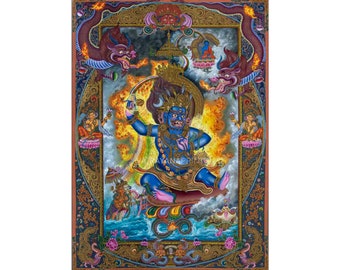 Tibetan Buddhism Vajrapani Thangka Print | The Dharma Protector Deity | The Thangka Of Power and Compassion | The Enlightened Warrior