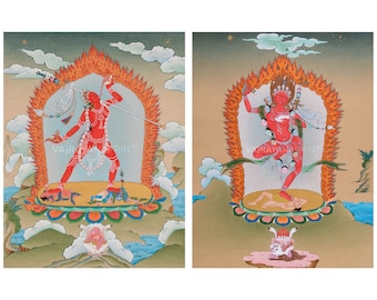 Wrathful Dakini: Vajrayogini & Vajravarahi Thangka Set, Impresiones de alta calidad para la práctica de la meditación, Impresiones de conjuntos combinados, Arte de meditación