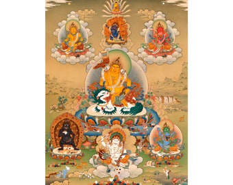 Namtoshe Thangka Print | The Five Forms of Dzambhala | Vaisravana Canvas Art | God Of Wealth In Tibetan Buddhism | Religious Wall Decoration