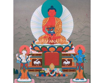 Eleve su espacio con lienzo giclée de Buda Amitabha de alta calidad/impresión tradicional de Buda rojo/decoraciones de pared budistas iluminadas