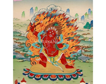 Impresión espiritual de Hayagriva Thangka / Impresión de lienzo digital Decoración espiritual y ambiente de meditación / El divino protector feroz / Ideas de regalos