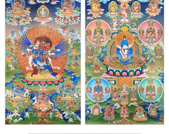 Conjunto Bardo Thangkas, 100 impresiones de Deties Bardo Thangka, 42 deidades pacíficas y 58 iracundas de Vajrayana, impresiones Thangka de alta calidad en combo