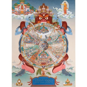 Wheel Of Life, Buddhist Mandala Thangka Print, Bhavachakra Painting for Buddhist Meditation | Traditional Buddhist Painting | Made in Nepal