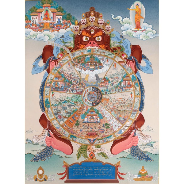 Wheel Of Life, Buddhist Mandala Thangka Print, Bhavachakra Painting for Buddhist Meditation | Traditional Buddhist Painting | Made in Nepal