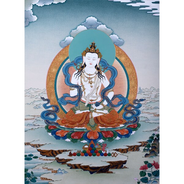 Vajrasattva Buddha Thangka | Dorje Sempa Thangka Digitaldruck | Hochwertiger Giclée-Leinwanddruck | Zur Reinigung und Erleuchtung