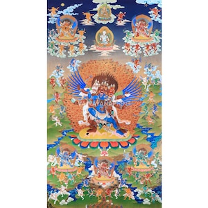 58 Wrathful Deities Thangka Print | Bardo Thangka Painting | High Quality Canvas Print | Powerful Tibetan Thangka | Zen Home Decor