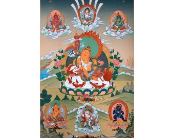 Namtoshe con cinco Jambala Thangka / Impresión de lienzo Giclee de alta calidad / Arte tradicional del Himalaya / Regalo religioso / Bellas artes espirituales /