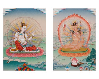 Magnífico conjunto de Dakini: Sukhasiddi y Niguma, conjunto combinado de impresión Thangka de 2 yoguini para la práctica, arte de pared de meditación para la práctica del budismo