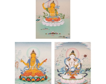 Deidades de la sabiduría del budismo: Manjushri, Sarasawati y Prajnaparamita para la práctica, impresión Thangka de calidad para la meditación, regalo budista perfecto