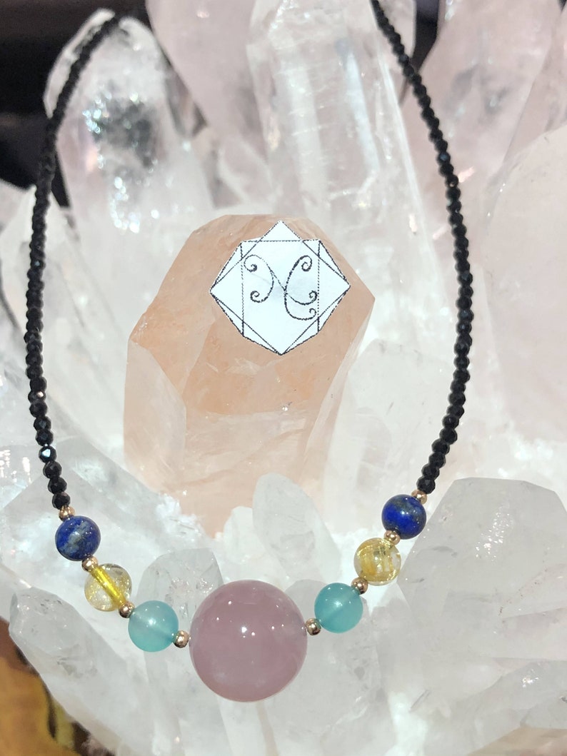 Pink Quartz with Spinel Crystal Necklace