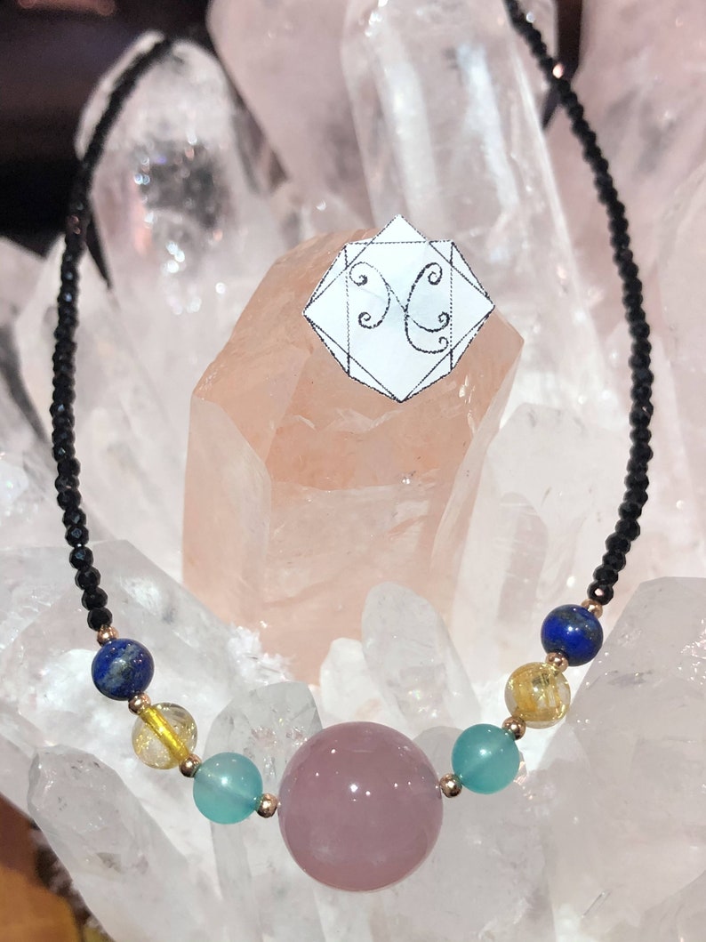 Pink Quartz with Spinel Crystal Necklace