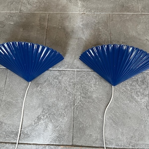 Blue ceramic shell shaped vintage wall lamp - set of 2