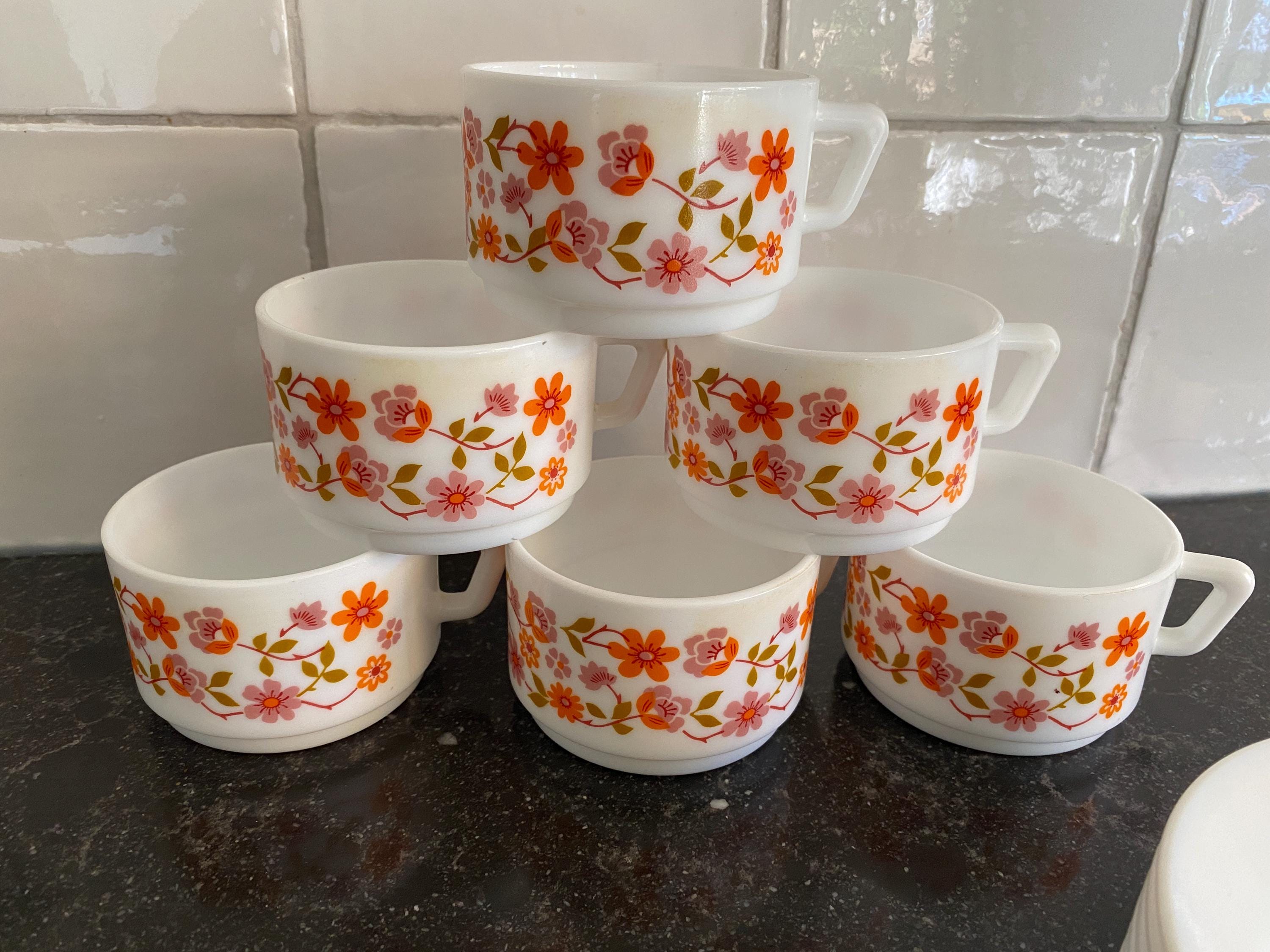 LOT DE 4 grandes tasses Arcopal model Scania Vintage Orange Cup Mugs