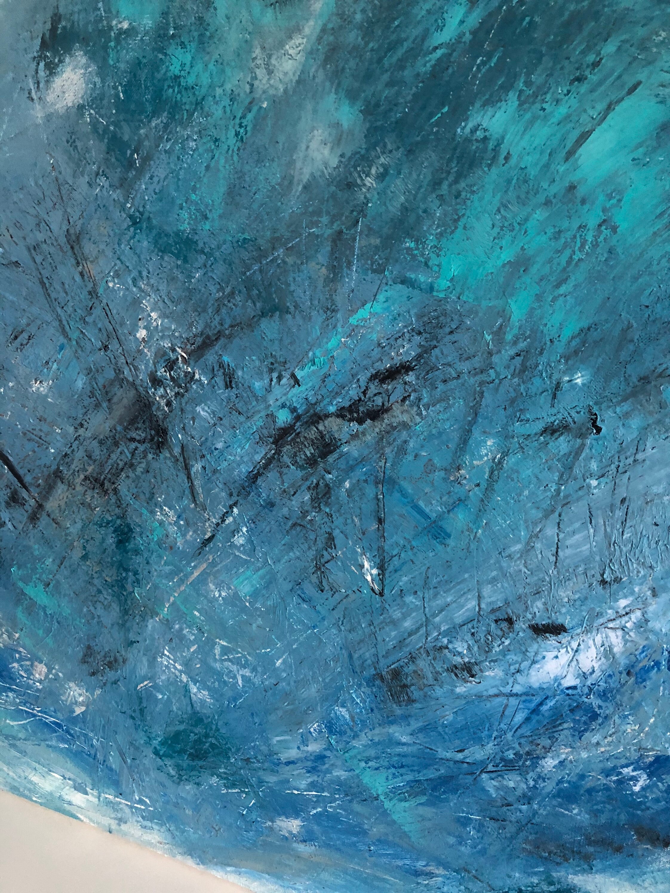 Original Large Square Wall Art Oil Painting Calming Blue Etsy