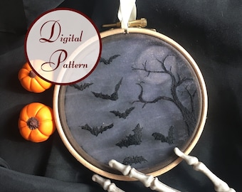 Spooky Bats || Hand Embroidery Hoop Art PDF Pattern with Instructions || Digital Download