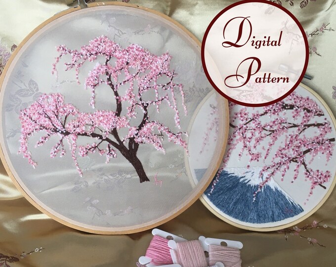 Cherry Blossom Duo Hand Embroidery Hoop Art PDF Pattern With ...