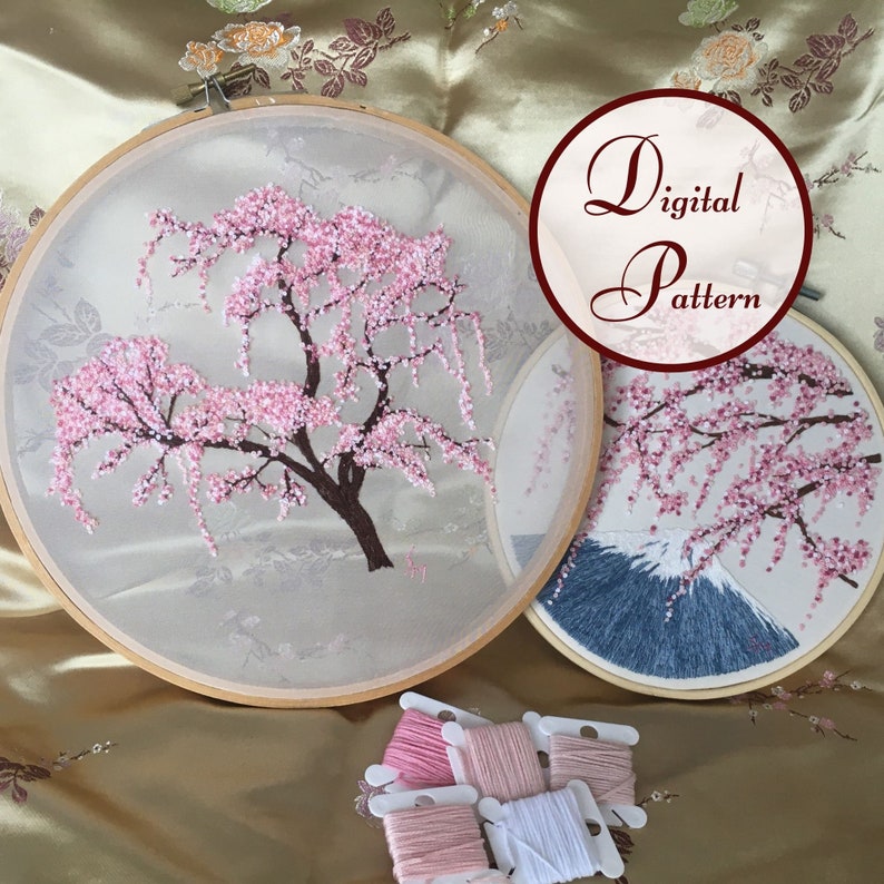 Cherry Blossom Duo Hand Embroidery Hoop Art PDF Pattern Etsy UK