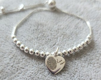 Actual finger print adjustable sterling silver bracelet