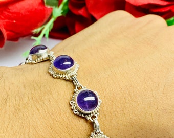 Purple Amethyst Bracelet, 925 Sterling Silver Bracelet,Gemstone Bracelet,Adjustable Bracelet ,Gift For Women,7-8.5 Inches Adustable Bracelet