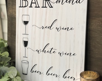 Bar Menu Sign- Wedding Decor- Personalized with your menu-Wood/Acrylic