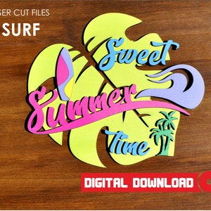 Multi-Layer Assemble Surfing, Insegne per porte d'ingresso, file tagliati al laser, SVG, PDF, AI, Digital Download, Hello summer svg