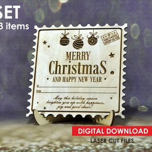 Cartão de Natal SVG, cartão postal de ano novo svg, cartão de Natal SVG cortado a laser, cartão de lembrança de Natal, padrão Glowforge, arquivos cortados a laser