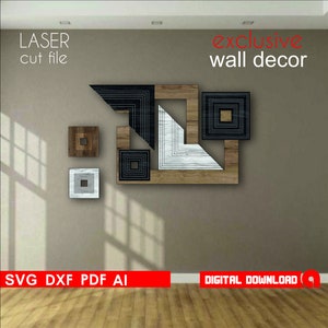 Wall art decor abstract paneel lasergesneden, vierkant modern wanddecor lasergesneden svg dxf eps-bestanden, digitale vector instant download, glowforge