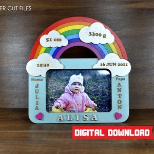 Photo frame SVG. PERSONALIZED baby picture frame ,Baby announcement photo frame, birth details, ai, svg, dxf. Digital pattern