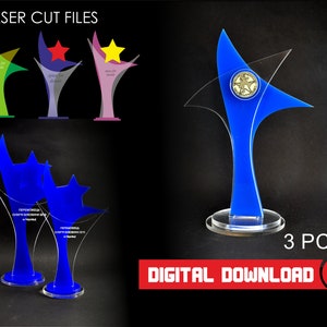 Stars Award SVG, PDF, Trophy Stars archivos cortados, Descarga instantánea - No se incluyen elementos físicos