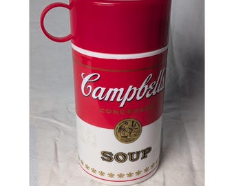 Vintage 1998 Campbells Soup Can-Tainer Insulate Thermos 11.5oz Red White Cup Lid