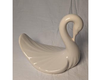 Vintage Ceramic Swan Figurine Ecru Glossy Mid Century Home Decor Made in USA