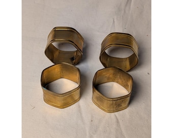 Vintage Brass Napkin Rings Set of 4 Hexagon Gold Tone Made in India Mid Century