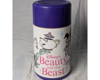 Vintage Disney Beauty and the Beast Thermos Aladdin Purple Cup Lid Belle Beast