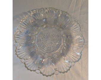 Vintage Clear Pressed Glass Deviled Egg Platter 12 Slot Scalloped Serving Tray