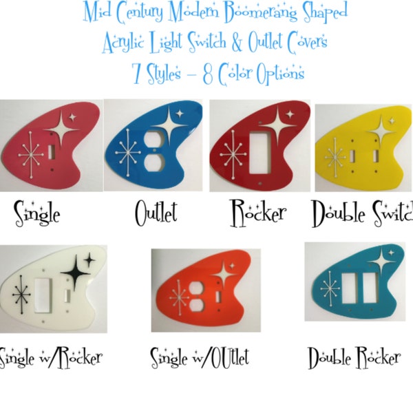 Mid Century Modern Retro Acrylic  3 Dimensional *Boomerang* Style Light Switch Cover/Outlet Cover Plates