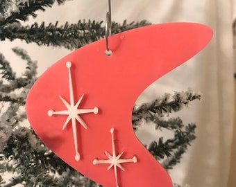 Christmas Ornaments Mid Century Modern Style Acrylic Boomerang, Starburst, Retro, Abstract