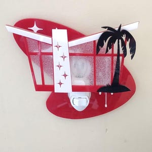 MCM Butterfly Roof Night Light: Red Putz House with Palm Tree