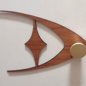 MCM Cherry Wood & Brass Bi-Fold Door Knob Set: Boomerang Backplate
