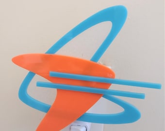 Mid Century Modern Inspired "Boomerang" shaped Night Light - Turquoise & Orange