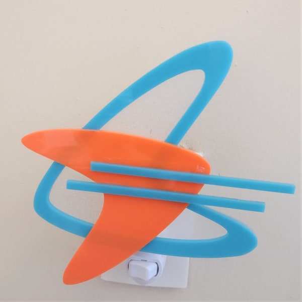 Mid Century Modern Inspired "Boomerang" shaped Night Light - Turquoise & Orange