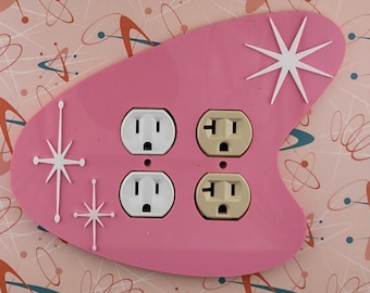 Sale-Customer ordered wrong style - 25% discount-Mid Century Modern Boomerang Light Switch Cover: Retro Starburst Acrylic-Medium Pink