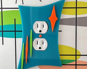 Mid Century Modern 'Abstract' Shaped Light Switch/Outlet Cover Plates, Layered Acrylic  3-Dimensional Diamond Design