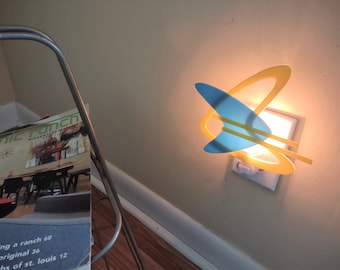 Mid Century Modern Inspired "Boomerang" shaped Night Light - Yellow & Blue