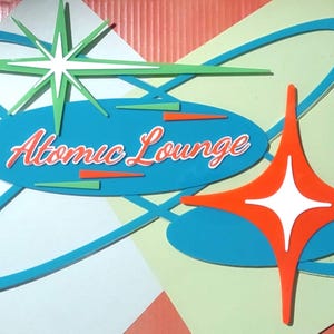 Make it Personal - Mid Century Modern Personalized Atomic Retro Sign, Layered Acrylic Wall Art Sign, 16 Gloss Color choices.