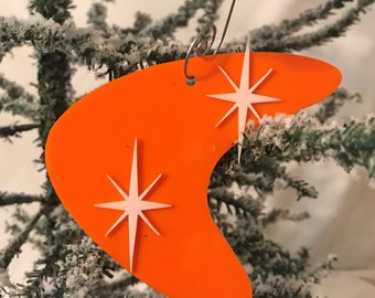 Set of 4 or 8 Christmas Ornaments Mid Century Modern Style Acrylic Boomerang, Starburst, Retro, Abstract