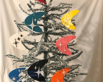 Mid Century Modern Christmas Ornaments: Acrylic Boomerang Starburst Set