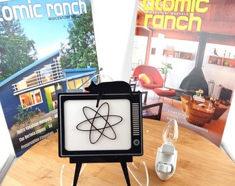 Make it Personal!  Personalized Mid Century Modern/Retro TV Style Night Light w/Lounging Cat-Black Acrylic